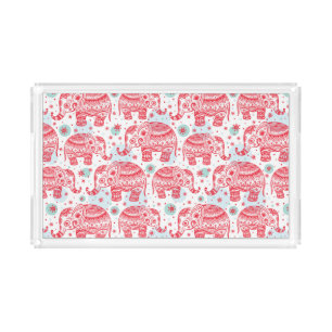 Red Ethnic Elephant Pattern Acrylic Tray