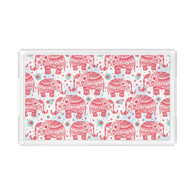 Red Ethnic Elephant Pattern Acrylic Tray (Front)