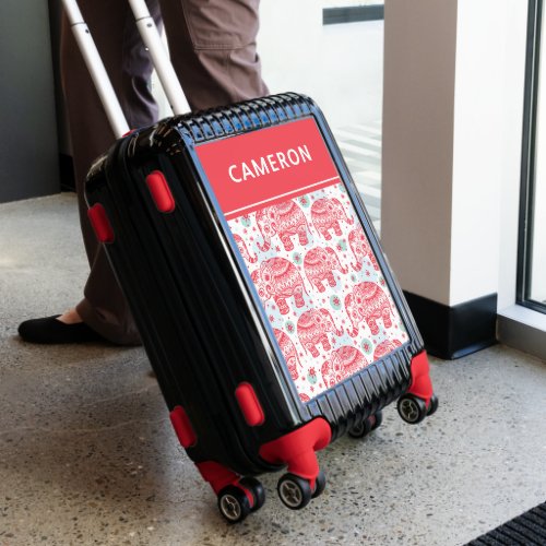 Red Ethnic Elephant Pattern  Add Your Name Luggage