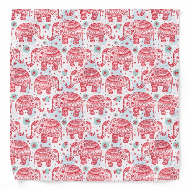 Red Ethnic Elephant Pattern Bandana (Front)