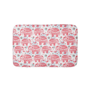 Red Ethnic Elephant Pattern Bathroom Mat