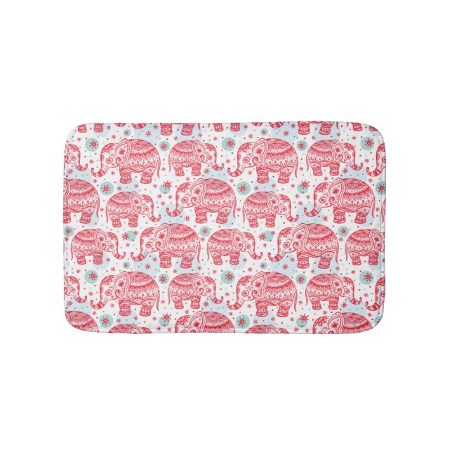 Red Ethnic Elephant Pattern Bathroom Mat (Front)