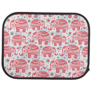 Red Ethnic Elephant Pattern Car Mat