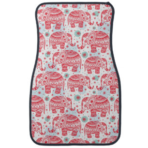 Red Ethnic Elephant Pattern Car Mat