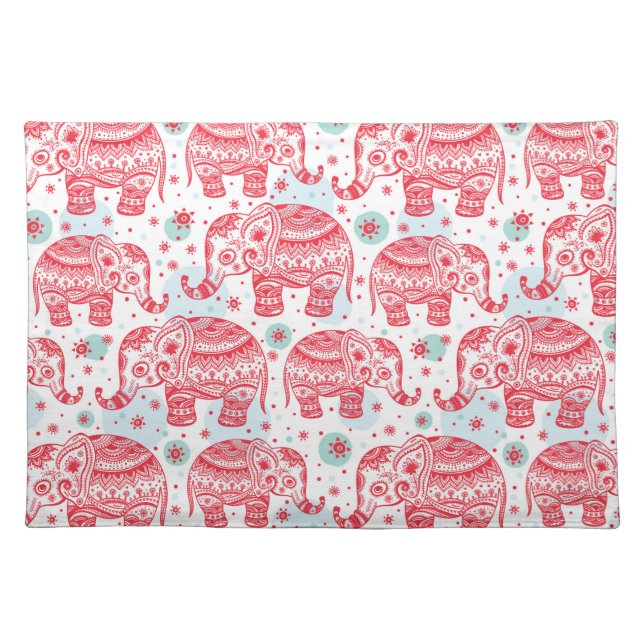 Red Ethnic Elephant Pattern Cloth Placemat (Front)