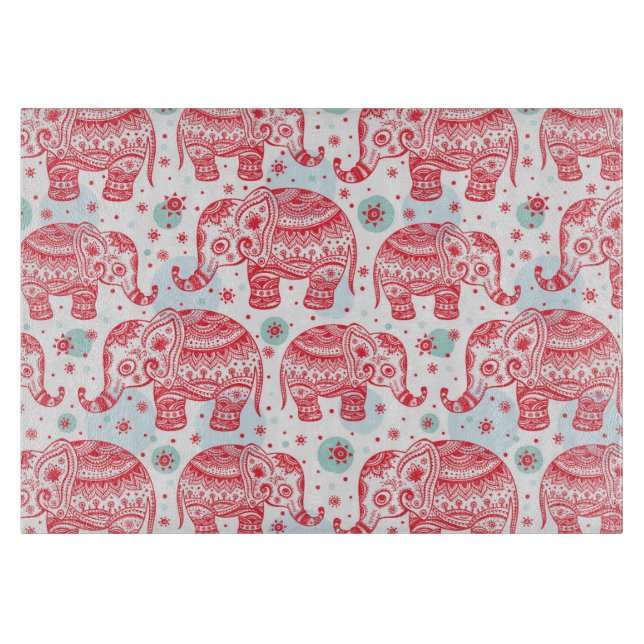 Red Ethnic Elephant Pattern Cutting Board (Front)