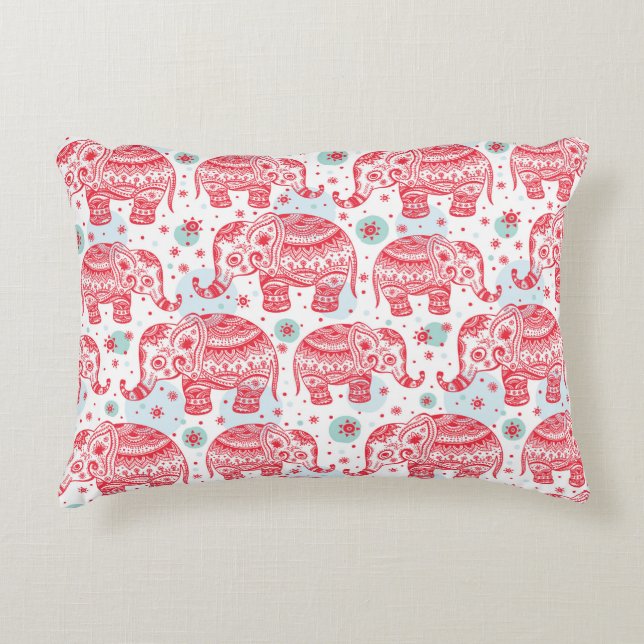 Red Ethnic Elephant Pattern Decorative Pillow (Front)