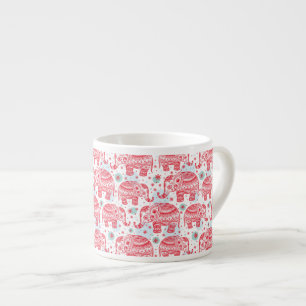 Red Ethnic Elephant Pattern Espresso Cup