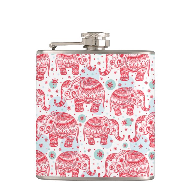 Red Ethnic Elephant Pattern Flask (Front)