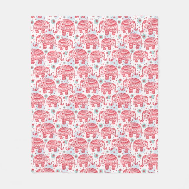 Red Ethnic Elephant Pattern Fleece Blanket (Front)