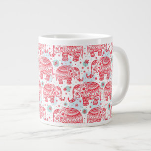 Red Ethnic Elephant Pattern Giant Coffee Mug