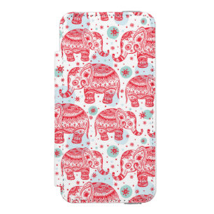 Red Ethnic Elephant Pattern iPhone SE/5/5s Wallet Case