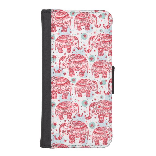 Red Ethnic Elephant Pattern iPhone Wallet Case (Front)