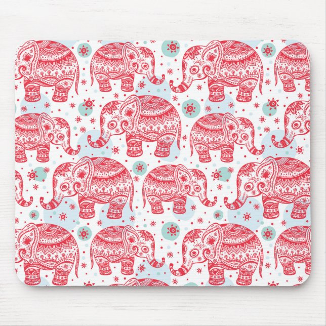 Red Ethnic Elephant Pattern Mouse Pad (Front)