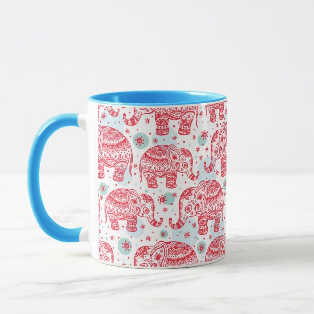 Red Ethnic Elephant Pattern Mug (Left)
