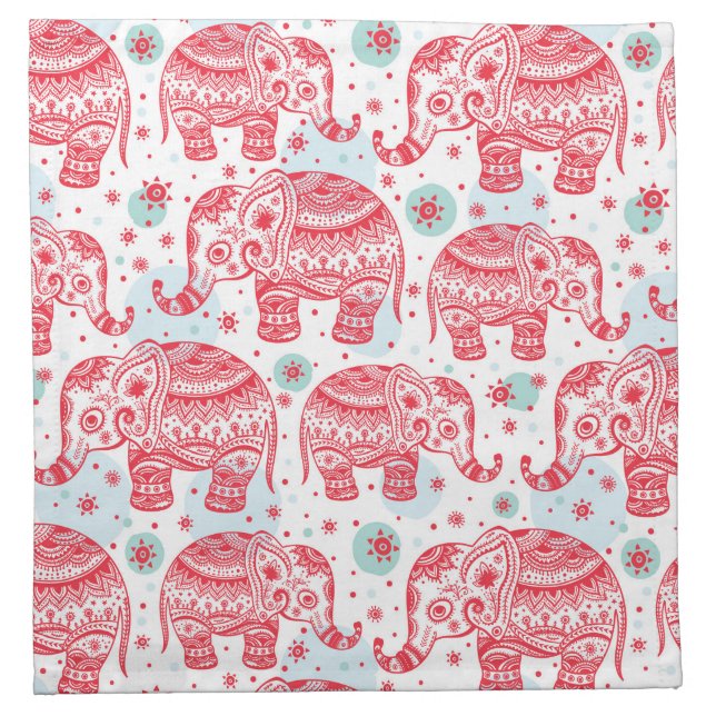 Red Ethnic Elephant Pattern Napkin (Front)