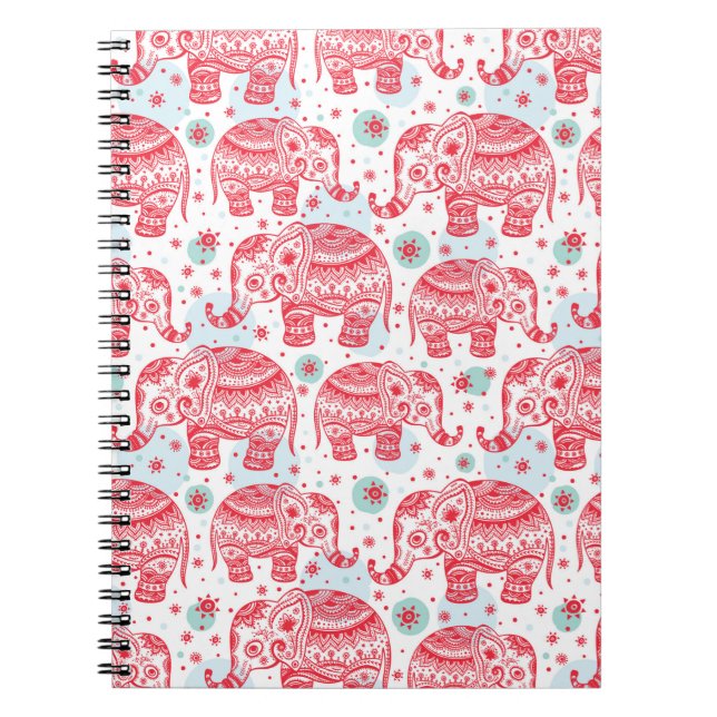 Red Ethnic Elephant Pattern Notebook (Front)