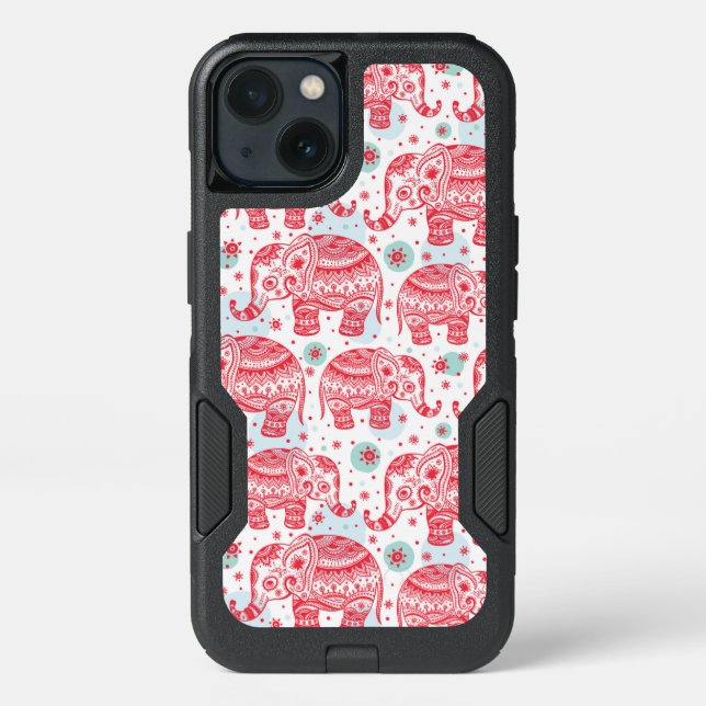 Red Ethnic Elephant Pattern Otterbox iPhone Case (Back)