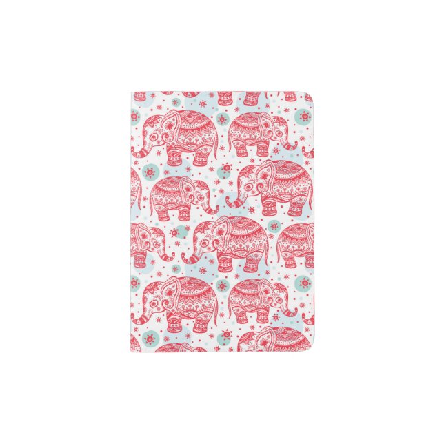 Red Ethnic Elephant Pattern Passport Holder (Front)
