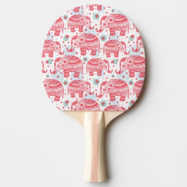Red Ethnic Elephant Pattern Ping-Pong Paddle (Front)