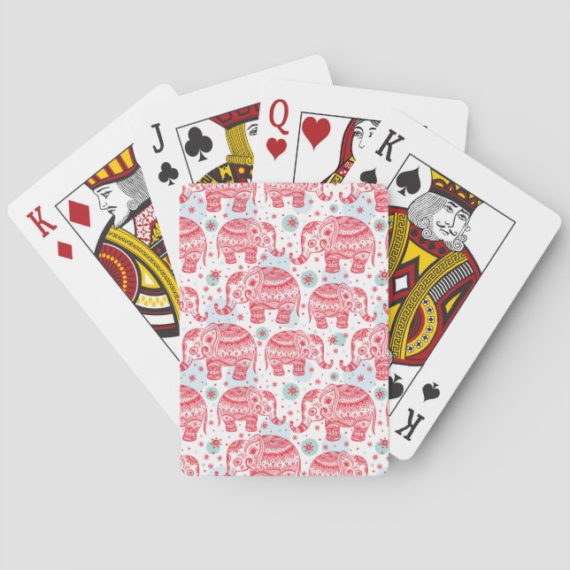 Red Ethnic Elephant Pattern Poker Cards (Back)