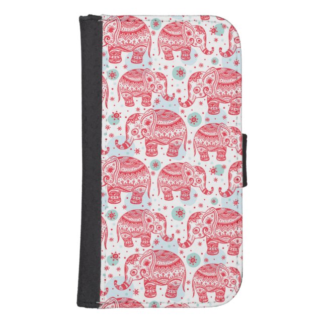 Red Ethnic Elephant Pattern Samsung Galaxy Wallet Case (Front)