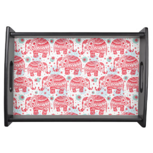 Red Ethnic Elephant Pattern Serving Tray
