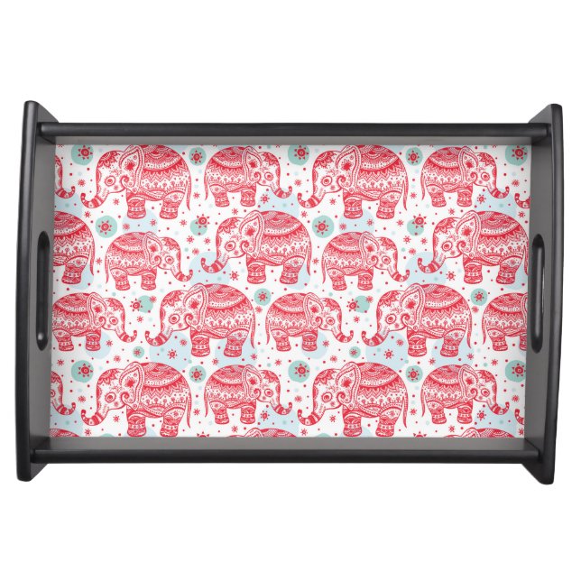 Red Ethnic Elephant Pattern Serving Tray (Front)