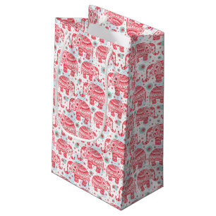 Red Ethnic Elephant Pattern Small Gift Bag