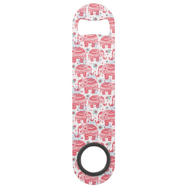 Red Ethnic Elephant Pattern Speed Bottle Opener (Front)