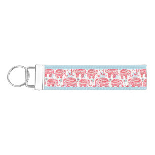 Red Ethnic Elephant Pattern Wrist Keychain
