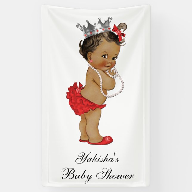 Red Ethnic Little Princess Baby Shower Banner (Vertical)