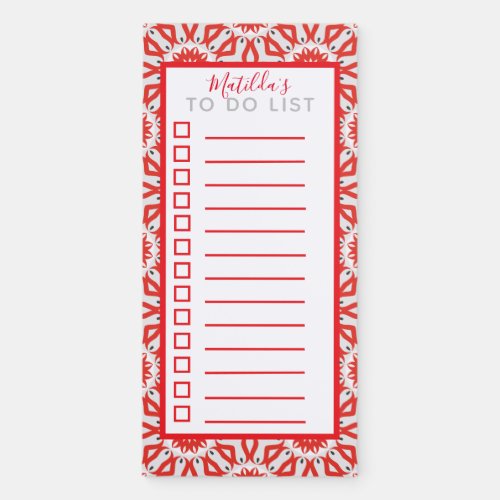 Red Ethnic Mosaic Damask Arabesque To Do List Magnetic Notepad