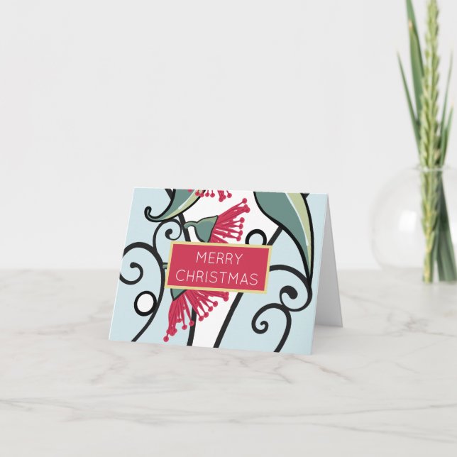 Red Eucalyptus Gum Nut Floral Pattern Gift Card (Front)