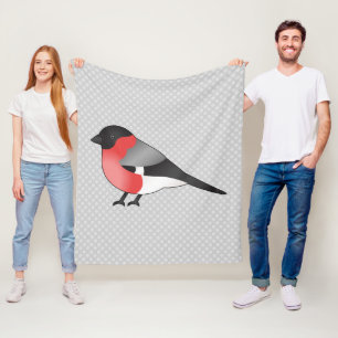 Red Eurasian Bullfinch Cartoon Bird Illustration Fleece Blanket