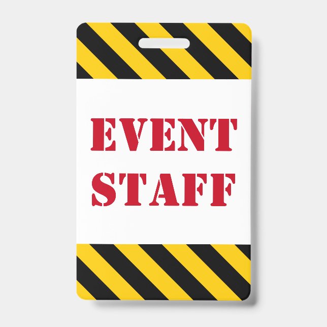 Red "EVENT STAFF" + Black & Yellow Stripes Badge (Front)
