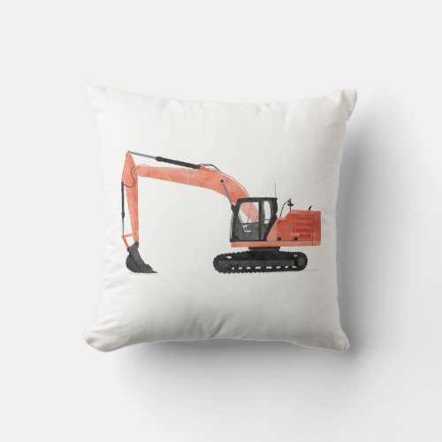 Red Excavator Construction Vehicle Boys Throw Pillow