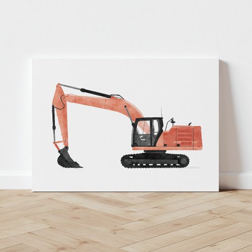 Red Excavator Construction Vehicle Canvas Print