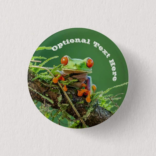 Red Eye Tree Frog on a branch Button (Front)