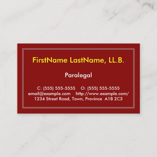 Red  Eyecatching Paralegal Business Card