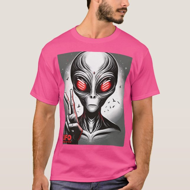 Red Eyed Et Throwing Up Peace Sign T-Shirt (Front)