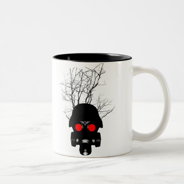 Red Eyed Gas Mask Two-Tone Coffee Mug (Right)