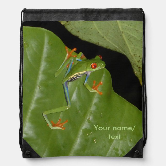 Red eyed Gaudy Frog Drawstring Backpack (Front)