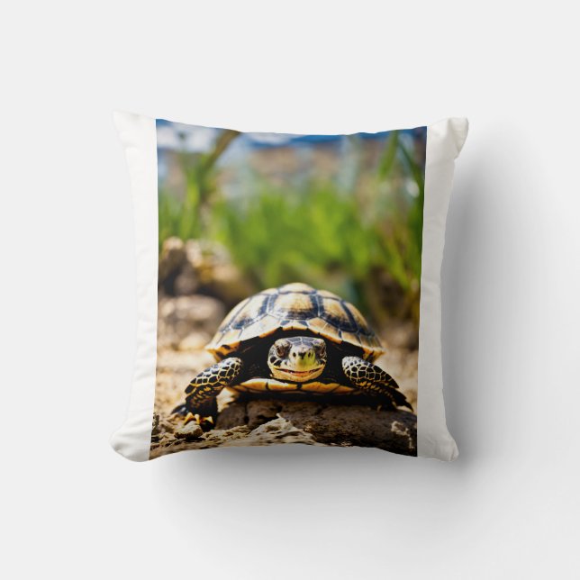 Red-Eyed Grin: The Laughing Turtle Throw Pillow (Front)