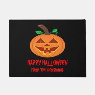 Red Eyed Happy Halloween Pumpkin Doormat