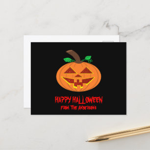 Red Eyed Happy Halloween Smiling Pumpkin Postcard