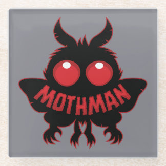 Red-Eyed Mystery Mothman Silhouette Glass Coaster