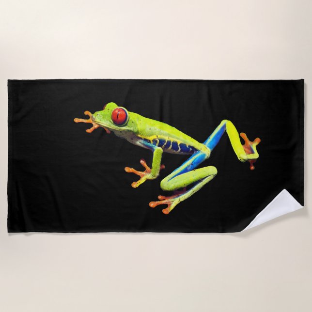 Red Eyed Painted Tree Frog  Beach Towel (Front)