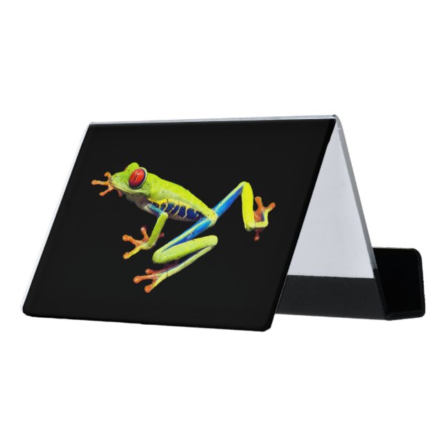 Red Eyed Painted Tree Frog  Desk Business Card Holder (Angled Back)