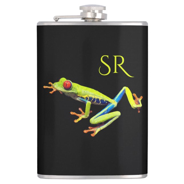 Red Eyed Painted Tree Frog Monogram Flask (Front)